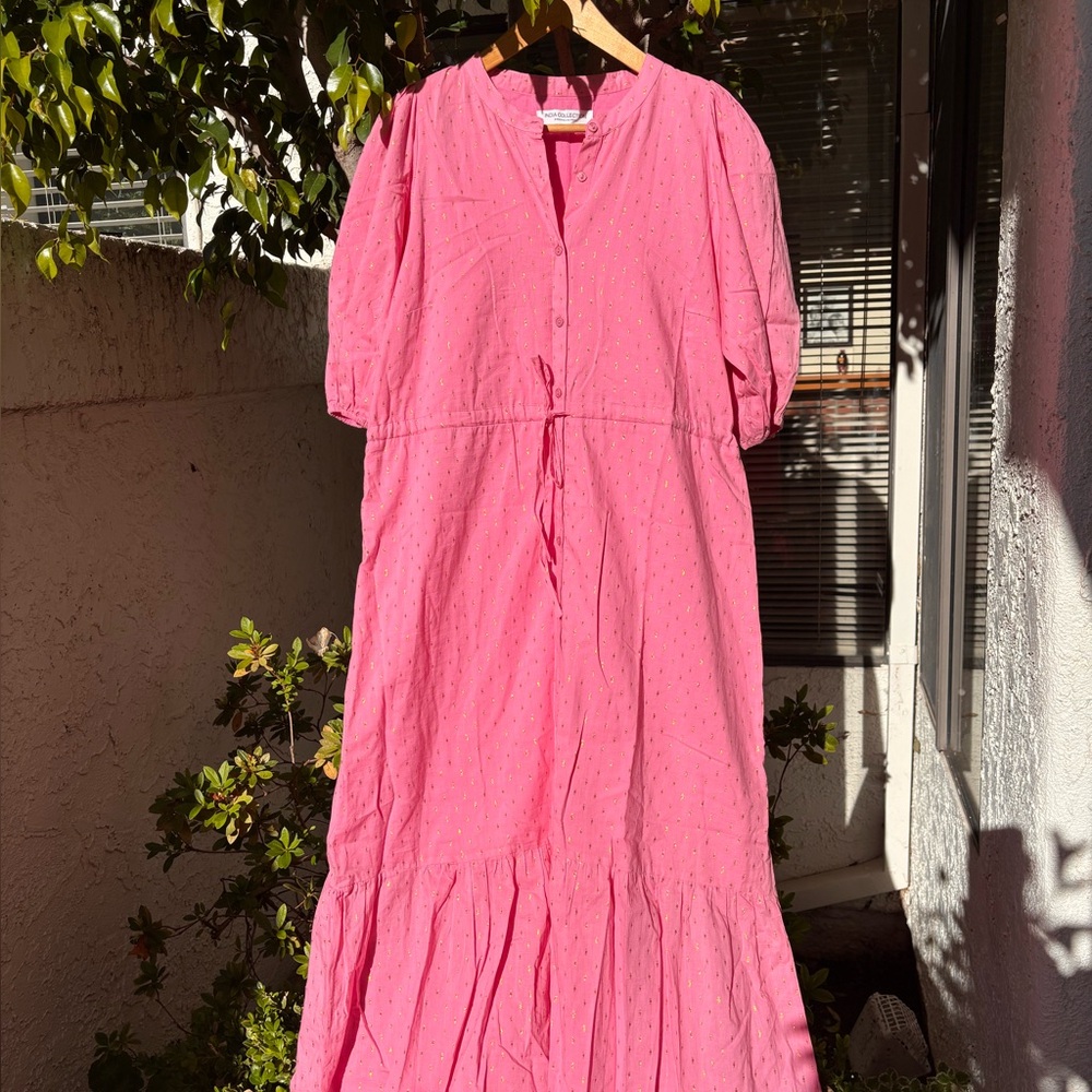 NWOT Emerson Fry India Collection Lucy Dress Pink Gold Lurex | Size L | Like New - Picture 5 of 9